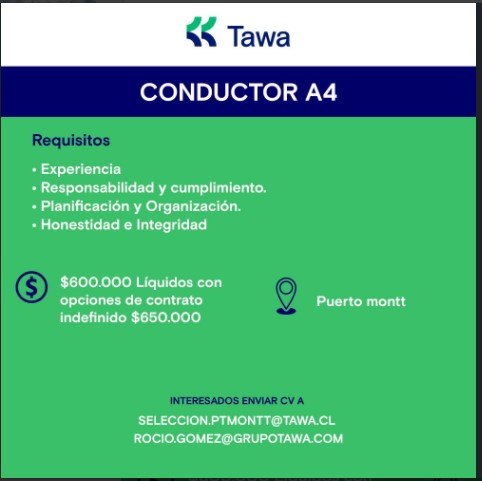 Noticia Tawa busca Conductor A4 Pto. MONTT