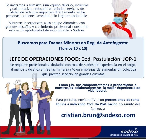 Noticia Búsqueda JEFE DE OPERACIONES FOOD - Antofagasta